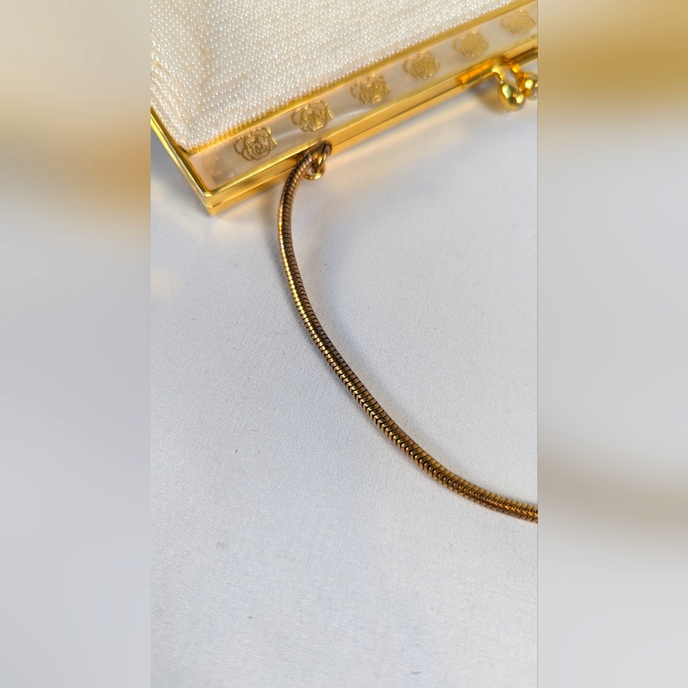 Vintage Walborg Beaded Evening Wrist Bag Clutch Floral White Ivory Wedding Bride - Picture 5 of 10